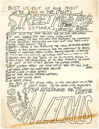 Item #39873 Bust Us Out Of Our Pads? We’re Back In The Streets. Street Meeting T'Nite 8PM...