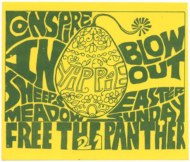 Item #39895 An original, unused adhesive sticker issued by the Yippies announcing a rally held in support of the 21 Black Panther members accused of planned coordinated bombing and long-range rifle attacks on two police stations and an education office in New York City in 1969. YIPPIE!