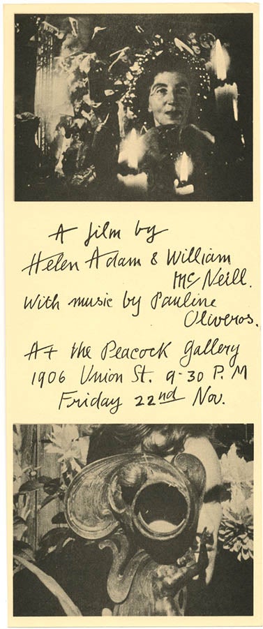 Item #39925 Flyer announcing a screening of “Daydream of Darkness”, a film by Helen Adam and William McNeill with music by Pauline Oliveros, at the Peacock Gallery, San Francisco, November 22, 1963. Pauline OLIVEROS.