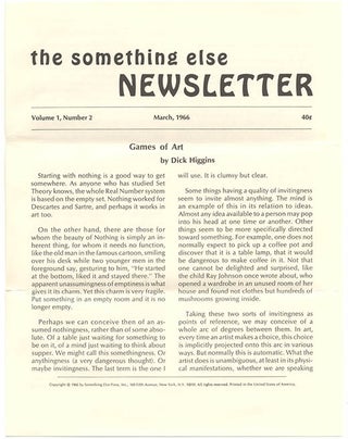 SOMETHING ELSE PRESS EPHEMERA. A collection of more than 30 ephemeral items produced by the Something Else Press between 1965 and 1972, including Newsletters, Newscards, Catalogues and Gallery announcements.