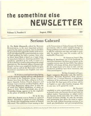 SOMETHING ELSE PRESS EPHEMERA. A collection of more than 30 ephemeral items produced by the Something Else Press between 1965 and 1972, including Newsletters, Newscards, Catalogues and Gallery announcements.
