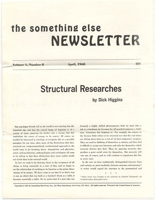 SOMETHING ELSE PRESS EPHEMERA. A collection of more than 30 ephemeral items produced by the Something Else Press between 1965 and 1972, including Newsletters, Newscards, Catalogues and Gallery announcements.