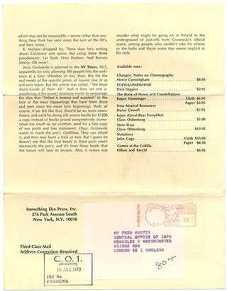 SOMETHING ELSE PRESS EPHEMERA. A collection of more than 30 ephemeral items produced by the Something Else Press between 1965 and 1972, including Newsletters, Newscards, Catalogues and Gallery announcements.
