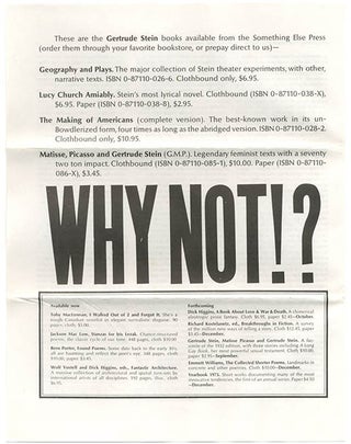 SOMETHING ELSE PRESS EPHEMERA. A collection of more than 30 ephemeral items produced by the Something Else Press between 1965 and 1972, including Newsletters, Newscards, Catalogues and Gallery announcements.