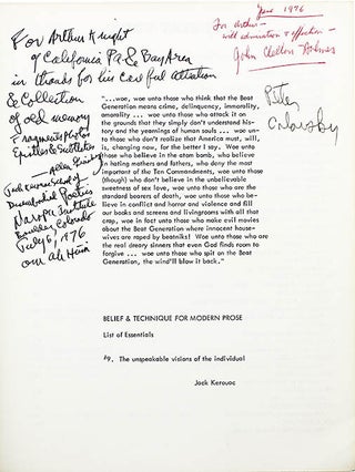 THE BEAT BOOK - Volume 4, 1974, of the unspeakable visions of the individual (California, PA: ed./pub. Arthur & Glee Knight, 1974).