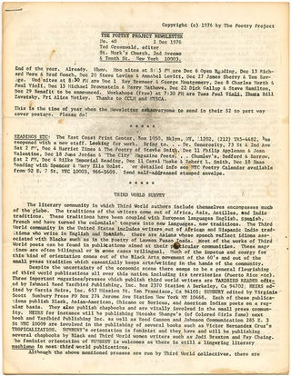 THE POETRY PROJECT NEWSLETTER #29, #33-37, #39-41 (NY: The Poetry Project, November 1, 1975 - January 1, 1977).