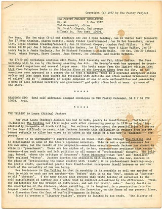 THE POETRY PROJECT NEWSLETTER #29, #33-37, #39-41 (NY: The Poetry Project, November 1, 1975 - January 1, 1977).