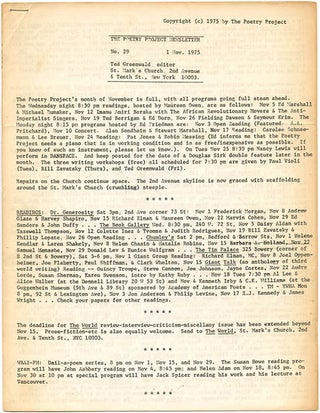 THE POETRY PROJECT NEWSLETTER #29, #33-37, #39-41 (NY: The Poetry Project, November 1, 1975 - January 1, 1977).