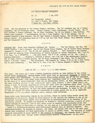 THE POETRY PROJECT NEWSLETTER #29, #33-37, #39-41 (NY: The Poetry Project, November 1, 1975 - January 1, 1977).