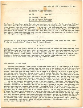 THE POETRY PROJECT NEWSLETTER #29, #33-37, #39-41 (NY: The Poetry Project, November 1, 1975 - January 1, 1977).