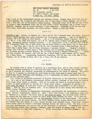 THE POETRY PROJECT NEWSLETTER #29, #33-37, #39-41 (NY: The Poetry Project, November 1, 1975 - January 1, 1977).