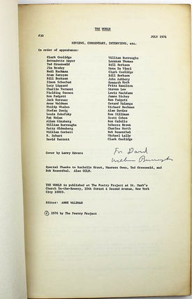 THE WORLD #30 (NY: The Poetry Project, July 1976).
