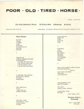 Item #40177 POOR. OLD. TIRED. HORSE. Number Two (Edinburgh: The Wild Hawthorn Press [c. Summer 1962