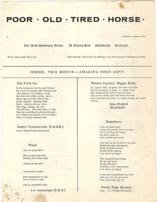 Item #40180 POOR. OLD. TIRED. HORSE. Number Five (Edinburgh: The Wild Hawthorn Press [c. December 1962]).