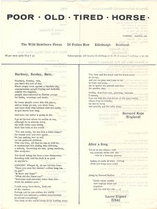 Item #40181 POOR. OLD. TIRED. HORSE. Number Six (Edinburgh: The Wild Hawthorn Press [March 1963