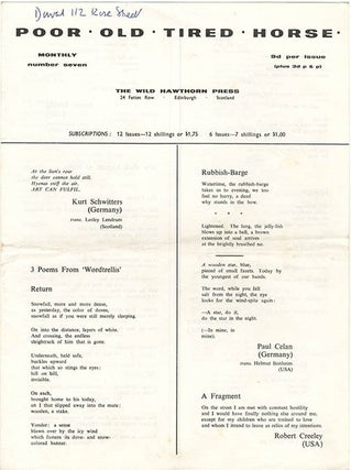 Item #40182 POOR. OLD. TIRED. HORSE. Number Seven (Edinburgh: The Wild Hawthorn Press [c. Spring...