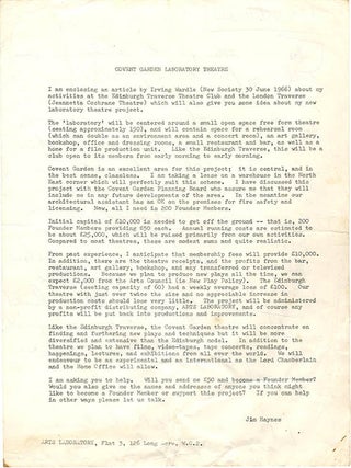 Item #40211 An early circular letter by Jim Haynes, originally sent to about 800 people, in which...