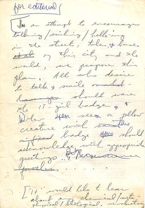 An early circular letter by Jim Haynes, originally sent to about 800 people, in which he outlines his plans for a “Covent Garden Laboratory Theatre” and solicits funding from potential founder members.