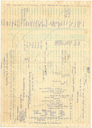 Two holograph manuscripts, the first by Galaxy member Edward Pope, written out over three large sheets of dot matrix computer paper, and the second (unattributed) on a further sheet, arranged diagrammatically and incorporating various aphoristic statements. Undated (c. July/August 1967).