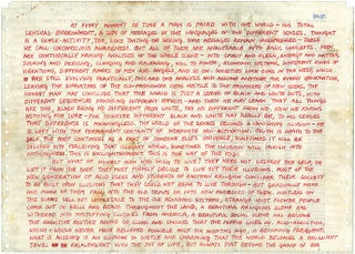 Two holograph manuscripts by Galaxy member Edward Pope, the first written out over three large sheets of dot matrix computer paper, and the second on a further sheet arranged diagrammatically and incorporating various aphoristic statements. No date (c. August 1967).