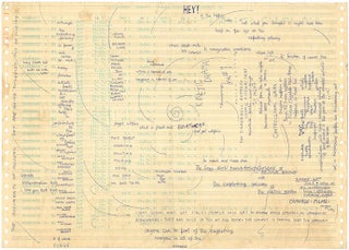 Two holograph manuscripts, the first by Galaxy member Edward Pope, written out over three large sheets of dot matrix computer paper, and the second (unattributed) on a further sheet, arranged diagrammatically and incorporating various aphoristic statements. Undated (c. July/August 1967).