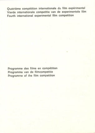 EXPRMNTL 4. Catalogue for the 4th Knokke Experimental Film Festival, held in Knokke-le-Zoute, Belgium, December 25th, 1967-January 2nd, 1968.