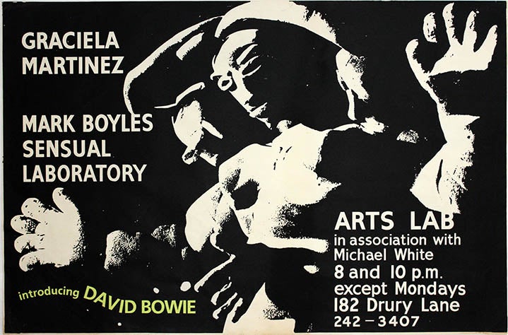 Item #40219 A rare poster announcing ‘Graciela Martinez - Mark Boyles Sensual Laboratory - introducing David Bowie’ at the Arts Lab, 182 Drury Lane, nd. (c. late 1967/early 1968). Mark BOYLE, THE ARTS LAB.