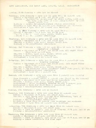 Item #40223 A group of eight Arts Lab schedules and cinema programmes, c. January-November 1968,...