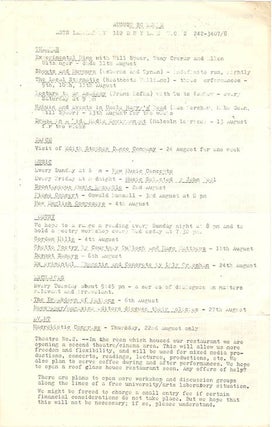 A group of eight Arts Lab schedules and cinema programmes, c. January-November 1968, together with Arts Lab notes for programmes of films by Kenneth Anger, Michael Snow, Paul Haines and Jose Soltero, and Wheeler Dixon’s notes for an early animation retrospective.