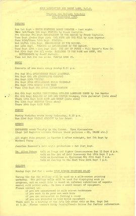 A group of eight Arts Lab schedules and cinema programmes, c. January-November 1968, together with Arts Lab notes for programmes of films by Kenneth Anger, Michael Snow, Paul Haines and Jose Soltero, and Wheeler Dixon’s notes for an early animation retrospective.