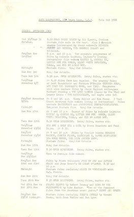 A group of eight Arts Lab schedules and cinema programmes, c. January-November 1968, together with Arts Lab notes for programmes of films by Kenneth Anger, Michael Snow, Paul Haines and Jose Soltero, and Wheeler Dixon’s notes for an early animation retrospective.