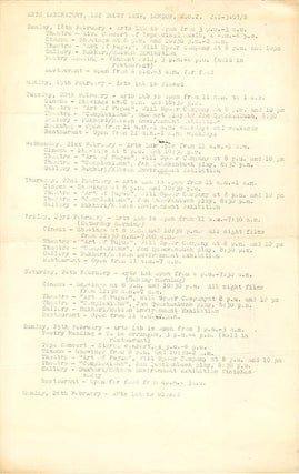 A group of eight Arts Lab schedules and cinema programmes, c. January-November 1968, together with Arts Lab notes for programmes of films by Kenneth Anger, Michael Snow, Paul Haines and Jose Soltero, and Wheeler Dixon’s notes for an early animation retrospective.