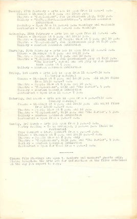 A group of eight Arts Lab schedules and cinema programmes, c. January-November 1968, together with Arts Lab notes for programmes of films by Kenneth Anger, Michael Snow, Paul Haines and Jose Soltero, and Wheeler Dixon’s notes for an early animation retrospective.