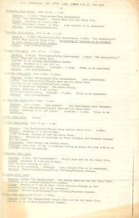 A group of eight Arts Lab schedules and cinema programmes, c. January-November 1968, together with Arts Lab notes for programmes of films by Kenneth Anger, Michael Snow, Paul Haines and Jose Soltero, and Wheeler Dixon’s notes for an early animation retrospective.