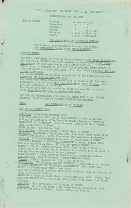 A group of eight Arts Lab schedules and cinema programmes, c. January-November 1968, together with Arts Lab notes for programmes of films by Kenneth Anger, Michael Snow, Paul Haines and Jose Soltero, and Wheeler Dixon’s notes for an early animation retrospective.