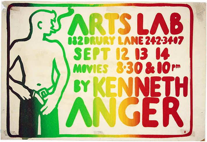 Item #40226 A rare poster announcing a screening of films by Kenneth Anger, September 12th-14th (1968). The ARTS LAB.