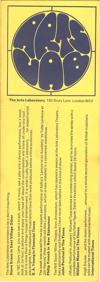 Item #40227 Promotional leaflet with membership form (detached), nd. (c. Autumn 1968). The ARTS LAB.