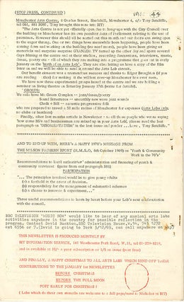 THE ARTS LABS NEWSLETTER (London: BIT Information Service, October 1969-August 1971). 17 issues (all published)