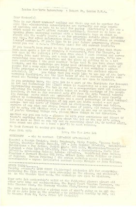 A group of thirteen schedules and advertisement flyers for film screenings (which predominate), theatrical events, music concerts, workshops and exhibitions, November 4th, 1969-March 21st, 1971.