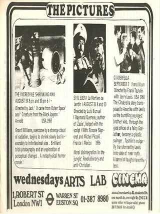 A group of thirteen schedules and advertisement flyers for film screenings (which predominate), theatrical events, music concerts, workshops and exhibitions, November 4th, 1969-March 21st, 1971.