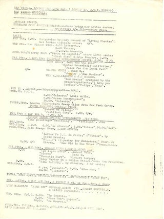 A group of thirteen schedules and advertisement flyers for film screenings (which predominate), theatrical events, music concerts, workshops and exhibitions, November 4th, 1969-March 21st, 1971.