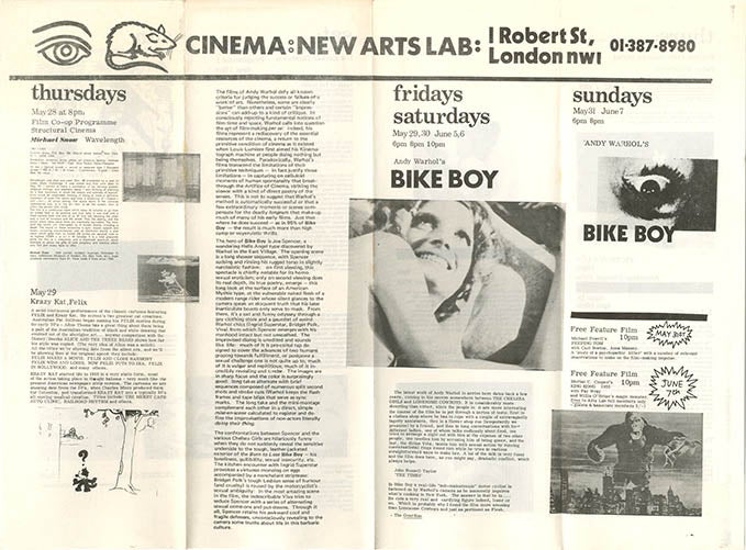 Item #40244 Schedule for the Arts Lab Cinema, May 28th-June 20th, 1970. The NEW ARTS LAB.