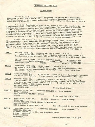 Item #40245 An original flyer announcing the ‘8 Day Week’, a series of benefit concerts held...