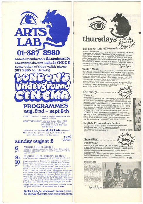 Item #40246 Two consecutive schedules for the Arts Lab Cinema, June 25th-September 20th, 1970. The NEW ARTS LAB.