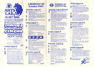 Two consecutive schedules for the Arts Lab Cinema, June 25th-September 20th, 1970.
