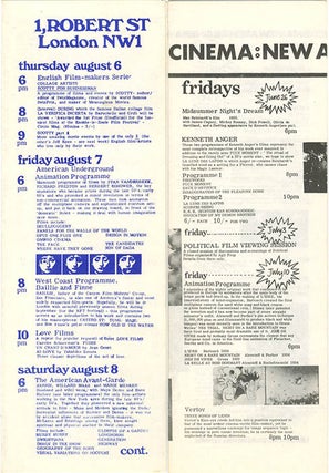 Two consecutive schedules for the Arts Lab Cinema, June 25th-September 20th, 1970.