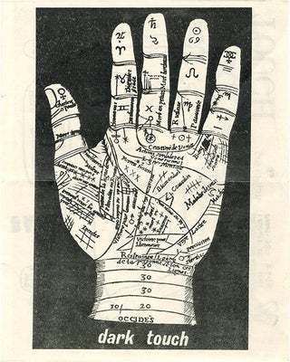 Flyer announcing ‘Dark Touch - A Blind Environment, With Only The Tactile Senses - Stimulated With Objects, Things, People And Quadrophonic Sound’, a participatory show by Harvey Matusow and Anna Lockwood held at the New Arts Lab, August 19th-September 12th (1970).