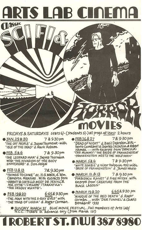 Item #40252 Printed flyer advertising a programme of ‘Classic Sci-Fi & Horror Movies’, January 29th-March 20th (1971), together with programme sheet. The NEW ARTS LAB.
