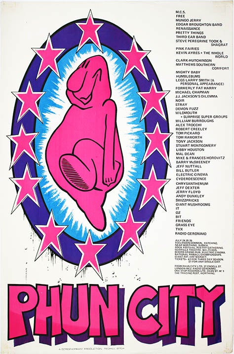 Item #40261 Original poster announcing Phun City, held at Ecclesden Common near Worthing in West Sussex, July 24th-26th (1970). PHUN CITY.