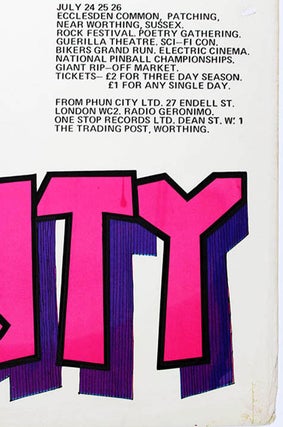Original poster announcing Phun City, held at Ecclesden Common near Worthing in West Sussex, July 24th-26th (1970).
